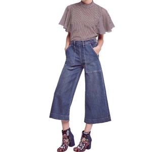 Current Elliot Collette High Rise Wide Jeans Cropped Blue wash